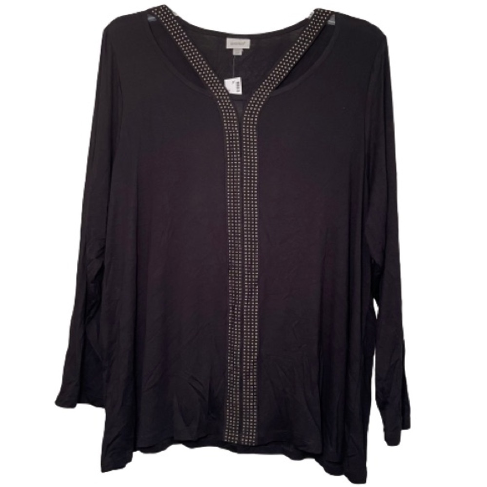Avenue Black Studded Cut Out Blouse Women's Plus Size 22/24
